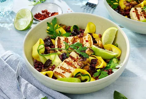 Ensalada de calabacín, alubias y berenjena