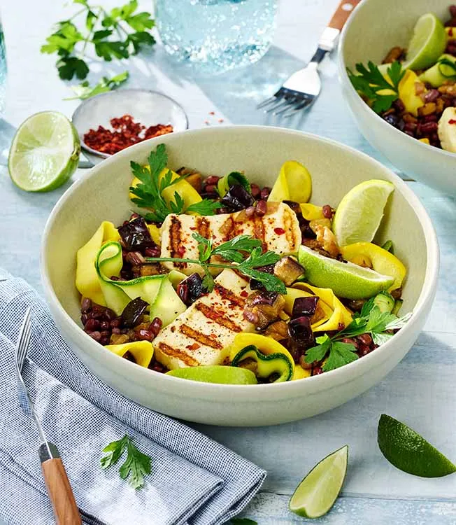 Ensalada de calabacín, alubias y berenjena