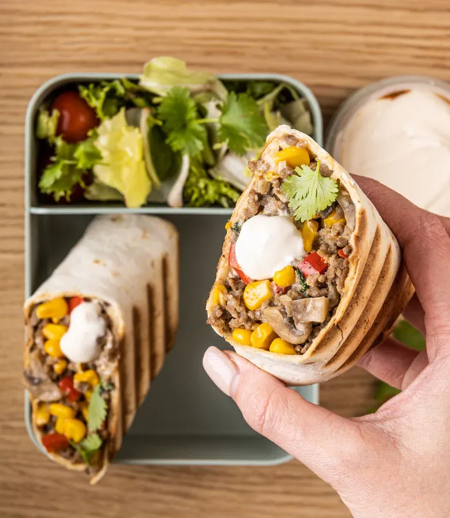Burrito de ternera, setas y maíz