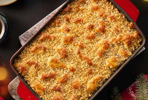 Gratinado de marisco y curry con bechamel