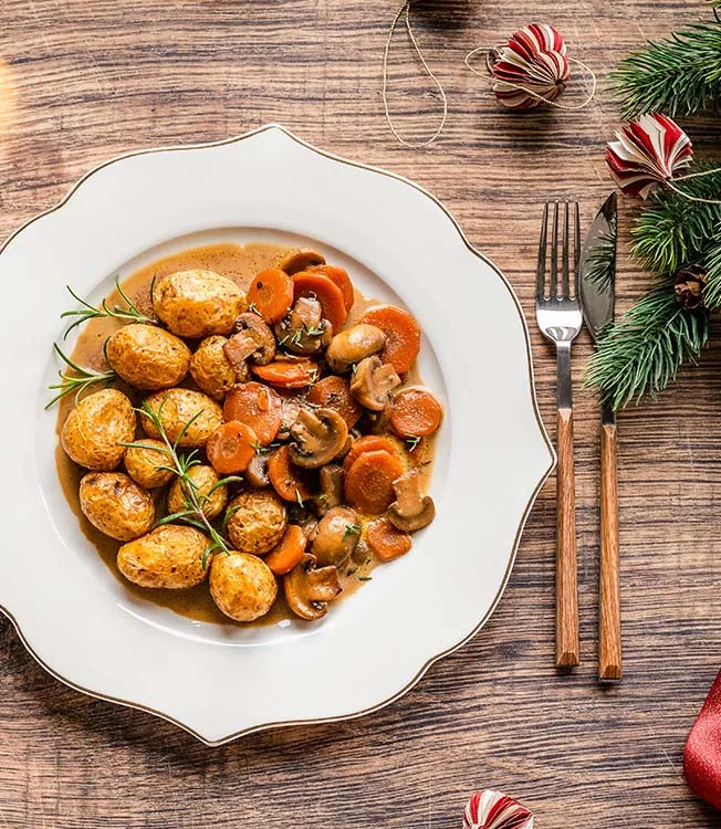 Estofado vegetariano de setas y cerveza negra