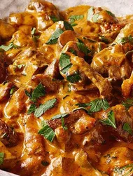 Strogonoff de setas con salsa de soja