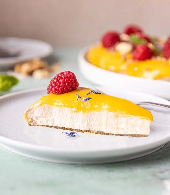 Cheesecake de tofu con mousse de mango