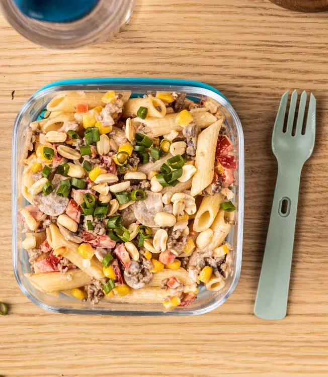 Ensalada de pasta con ternera y setas