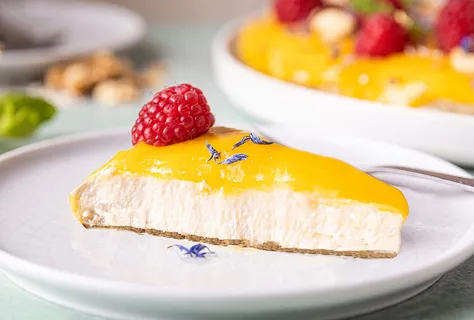 Cheesecake de tofu con mousse de mango